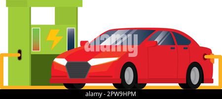 Illustration de la charge d'une voiture électrique à une station de charge de véhicule électrique Illustration de Vecteur