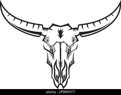 Motif tête de mort en forme de taureau avec style Silhouette Illustration de Vecteur