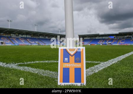 Shrewsbury, Royaume-Uni. 29th avril 2023. Le programme du jour du match d'aujourd'hui avant le match de la Sky Bet League 1 Shrewsbury Town vs Sheffield mercredi à Greenhous Meadow, Shrewsbury, Royaume-Uni, 29th avril 2023 (photo de Gareth Evans/News Images) à Shrewsbury, Royaume-Uni, le 4/29/2023. (Photo de Gareth Evans/News Images/Sipa USA) Credit: SIPA USA/Alay Live News Banque D'Images