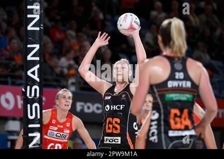 29th avril 2023 ; Ken Rosewall Arena, Sydney, Nouvelle-Galles du Sud, Australie : Suncorp Super Netball, Giants versus New South Wales Swifts ; JO Harten of the Giants se prépare à tirer sur Credit: Action plus Sports Images/Alay Live News Banque D'Images