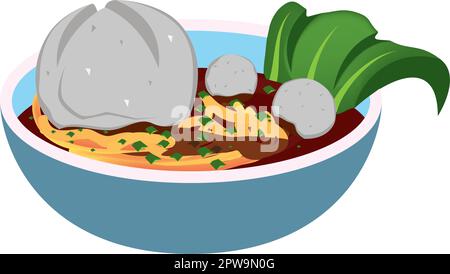 Illustration détaillée de Bakso ou de l'alimentation asiatique Illustration de Vecteur