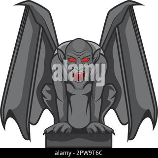 Gargoyle détaillé avec pose assise Illustration Illustration de Vecteur