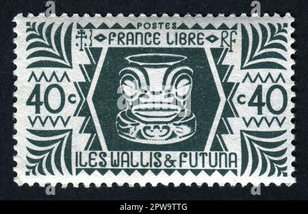 1944. Un timbre-poste de 40 centimes des îles Wallis-et-Futuna délivré en 1944, pendant la Seconde Guerre mondiale par l'Administration française libre. Banque D'Images