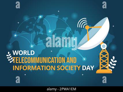 Journée mondiale des télécommunications et de la société de l'information sur l'illustration 17 mai avec le réseau de communications à travers la Terre Globe en gabarits dessinés à la main Illustration de Vecteur