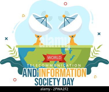 Journée mondiale des télécommunications et de la société de l'information sur l'illustration 17 mai avec le réseau de communications à travers la Terre Globe en gabarits dessinés à la main Illustration de Vecteur