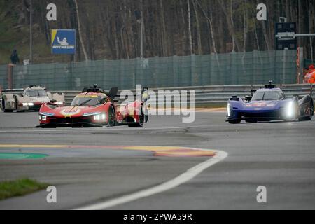 29 avril 2023, circuit de Spa-Francorchamps, Spa-Francorchamps, WEC - TotalEnergies 6 heures de Spa-Francorchamps, sur la photo FERRARI AF CORSE, Ferrari 499P, Antonio Fuoco (ITA), Miguel Molina (ESP), Nicklas Nielsen (DNK), CADILLAC RACING, Cadillac V-Series.R, Earl Bamber (NZL), Alex Lynn (GBR), Richard Westbrook (GBR), ÉQUIPE HERTZ JOTA, Porsche 963, Antonio Felix da Costa (PRT), William Stevens (GBR), Yifel YE CHN) Banque D'Images