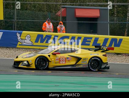 29 avril 2023, circuit de Spa-Francorchamps, Spa-Francorchamps, WEC - TotalEnergies 6 heures de Spa-Francorchamps, sur la photo COURSE CORVETTE, Chevrolet Corvette C8.R, Ben Keating (USA), Nicolas Varrone (ARG), Nicky Catsburg (NLD) Banque D'Images