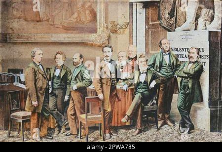 Amputés de la Seine. Mémoires de la défense nationale. 4 septembre 1870. Adolphe Crémieux, Glais-Bizoin, Henri Rochefort, Louis-Antoine Pagès (dit Garnier-Pagès), Thiers, Jules Favre, Jules Ferry, Eugène Pelletan. Photo d'apres Ernest Charles Appert - colorisation de l'original Banque D'Images