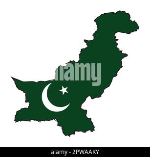 Carte drapeau du Pakistan dans silhouette de contour Illustration de Vecteur
