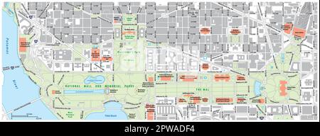 Carte routière du National Mall à Washington DC, États-Unis Illustration de Vecteur