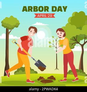 Happy Arbor Day social Media contexte Illustration dessin animé de modèles à la main Illustration de Vecteur