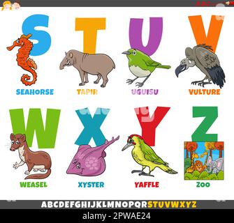 ensemble d'alphabet éducatif avec personnages d'animaux de dessin animé Illustration de Vecteur