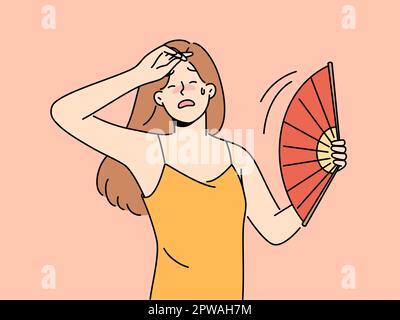 La femme malwell avec le ventilateur à main souffrent de coup de chaleur Illustration de Vecteur