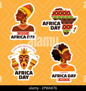 Illustration de l'arrière-plan du dessin animé à la main de l'étiquette de la Journée de l'Afrique heureuse Illustration de Vecteur