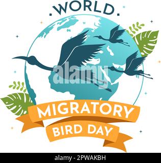 Journée mondiale des oiseaux migrateurs sur 8 mai Illustration avec des groupes de migrations d'oiseaux en dessin animé à la main pour les modèles de page d'arrivée Illustration de Vecteur