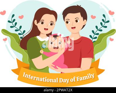 Illustration de la Journée internationale de la famille avec les enfants, le père et la mère pour la bannière Web ou la page d'arrivée dans les modèles dessinés à la main de dessin animé à plat Illustration de Vecteur