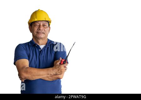 Asie du Sud-est Homme personnel travailleur Construction Foreman Portrait Smile isolé sur fond blanc Banque D'Images