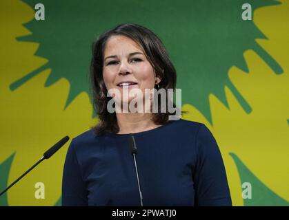 Potsdam, Allemagne. 29th avril 2023. La ministre des Affaires étrangères Annalena Baerbock (Bündnis 90/Die Grünen) prend la parole lors de la conférence du parti d'État de Bündnis 90/Die Grünen Brandenburg. Crédit : Soeren Stache/dpa/Alay Live News Banque D'Images