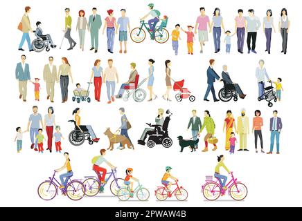 Familles et handicapés et autres personnes, illustration Illustration de Vecteur