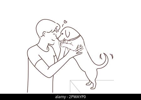 Joyeux homme jouant avec le chien Illustration de Vecteur