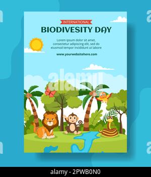 Affiche verticale de la Journée mondiale de la biodiversité dessin à la main des modèles Illustration d'arrière-plan Illustration de Vecteur