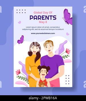 Journée mondiale des parents affiche verticale dessin animé à la main modèles Illustration d'arrière-plan Illustration de Vecteur