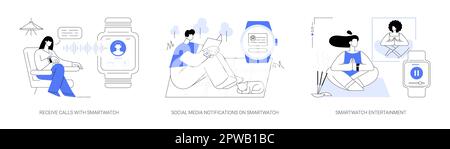 Illustrations vectorielles abstraites de communication en ligne SmartWatch. Illustration de Vecteur