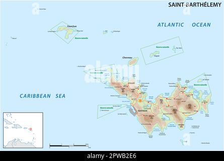 Carte de l'île des Antilles dans les territoires français d'outre-mer de Saint-BartheÌlemy Illustration de Vecteur