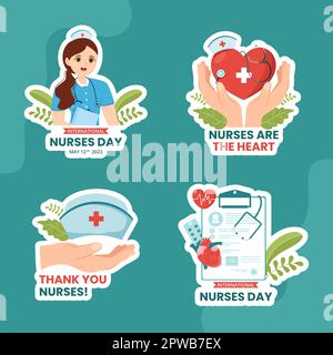 International Nurses Day Label Flat Cartoon dessins à la main modèles Illustration d'arrière-plan Illustration de Vecteur