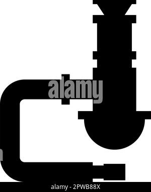 Siphon accessoires de plomberie drain de tuyau d'égout sous évier tube d'égout icône de couleur noire vecteur illustration image style plat Illustration de Vecteur