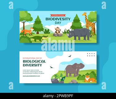 Journée mondiale de la biodiversité bannière horizontale dessins à la main modèles Illustration d'arrière-plan Illustration de Vecteur