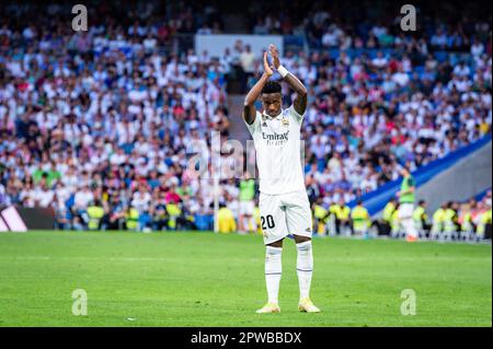 Mardrid, Espagne. 29th avril 2023. Vinicius Junior (Real Madrid) pendant le match de football entre
Real Madrid et Almeria
valable pour le match 32 de la première division de la ligue espagnole “la Liga” célébrée à Madrid, Espagne au stade Bernabeu le samedi 29 avril 2023 crédit: Live Media Publishing Group/Alay Live News Banque D'Images