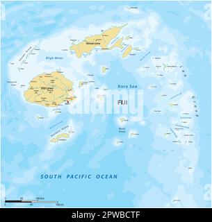 Carte de l'île du Pacifique Sud de la République Fidji Illustration de Vecteur