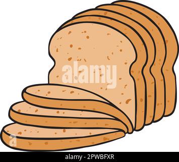 Pain coupé en tranches petit déjeuner grille-pain dessin animé élément art Illustration de Vecteur