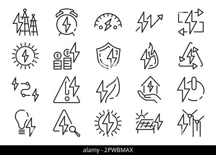 Icônes de ligne liées à l'énergie définies Illustration de Vecteur