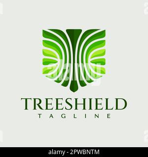 Modèle de conception de logo de bouclier d'arbre coloré. Logo de sécurité de l'usine de la gamme moderne. Illustration de Vecteur