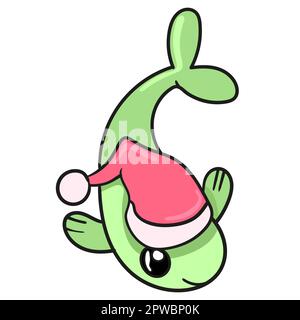 un poisson avec un chapeau de père noël. icône doodle Illustration de Vecteur