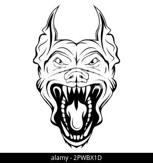 Un chien méchant. Illustration vectorielle d'un animal de compagnie d'esquisse. Le chien aboyant aboie ses dents et grogne Illustration de Vecteur