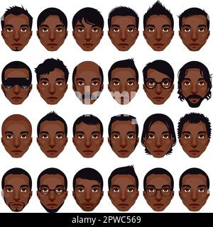 Avatar, portraits d'hommes. Caractères vectoriels isolés avec différents styles de coiffure Illustration de Vecteur