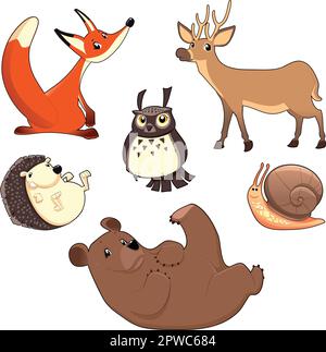 Animaux en bois. Personnages amusants et isolés de vecteurs. Illustration de Vecteur