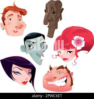 Portraits d'êtres humains. Personnages amusants et isolés de vecteurs. Illustration de Vecteur