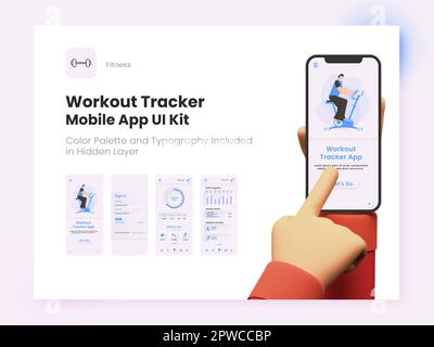 Kit d'interface utilisateur de l'application mobile de suivi d'entraînement comprenant les écrans d'ouverture de session, d'inscription et de processus quotidiens pour les sites Web réactifs. Illustration de Vecteur
