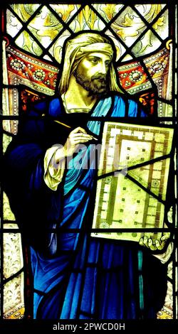 Hiram, artifice, biblique, Old Hunstanton, vitrail, Fin 19th siècle, Norfolk, personnage de la Bible Banque D'Images