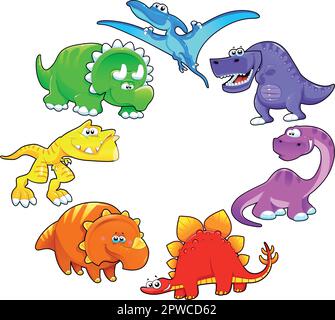 Dinosaures arc-en-ciel. Personnages amusants et isolés de vecteurs Illustration de Vecteur