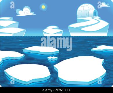 Polar scene. Vector and cartoon illustration Stock Vector