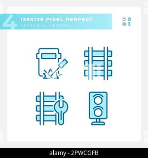 Ensemble d'icônes de couleur RGB bleu parfait pour l'entretien des chemins de fer Illustration de Vecteur