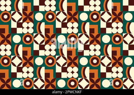 Motif géométrique vectoriel de style rétro, texture moderne et élégante du cercle, arrière-plan abstrait, papier d'emballage, 40s, 50s, 60s, 70s style de mode, tissu tendance, modèle, mise en page pour le design. Illustration de Vecteur
