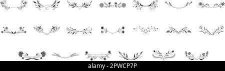 Collection vintage de bordures fleuries dessinées à la main. Ensemble d'éléments de conception de caniche d'encre isolés sur blanc pour mariage, anniversaire, cartes de noël et autres invitations. Style rustique. Illustration vectorielle Illustration de Vecteur
