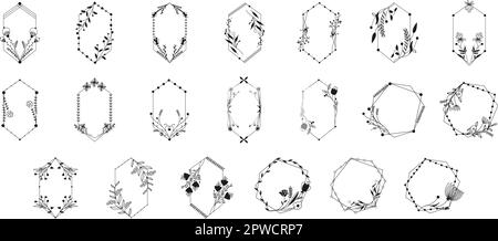 Ensemble cadre pour invitation à un mariage. Élégante carte à bouquet de fleurs, éléments de mariage. Ensemble de luxe pour mariage et décoration. Décor botanique composé d'herbes, de brindilles, de branches et d'éléments végétaux Illustration de Vecteur