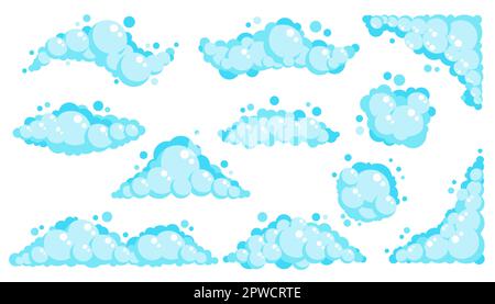 Bulles de mousse de savon. Dessin animé pour le bain suds de shampooing. Illustration vectorielle isolée sur fond blanc Illustration de Vecteur